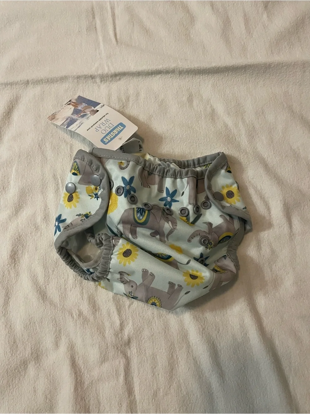 Reusable Baby Diaper in Light Blue with Flower & Elephant Print